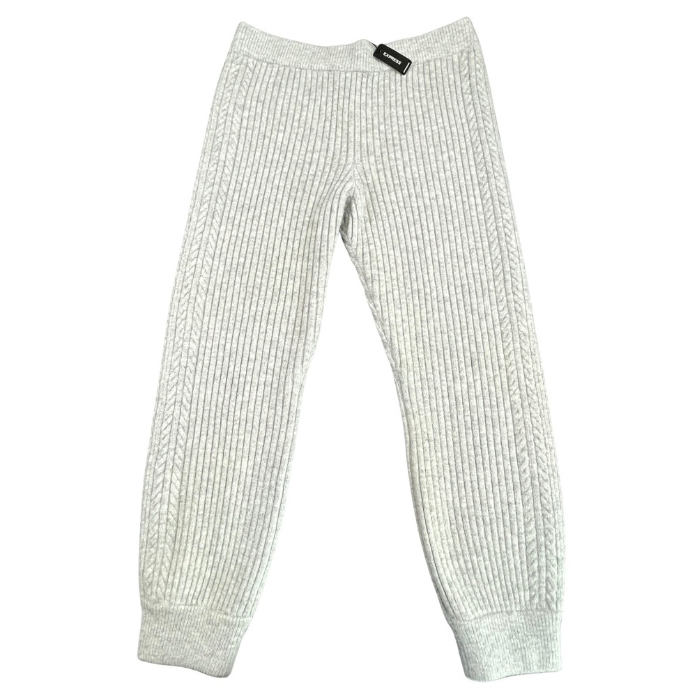 Express Sweater Pants Womens L Gray Ribbed Cable Knit Joggers High Rise NWT